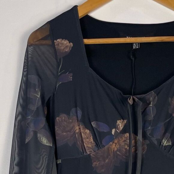 Disturbia Monica Floral Print Mesh Skater Dress Size 2 NEW Whimsigoth Dark Fairy - Picture 5 of 9